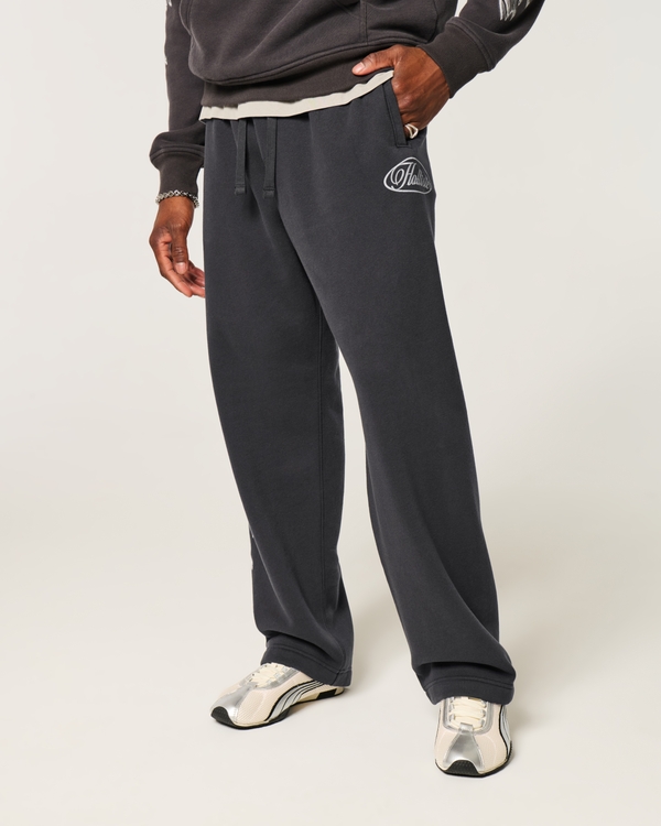 Chrome Print Logo Graphic Baggy Sweatpants, Black view 2