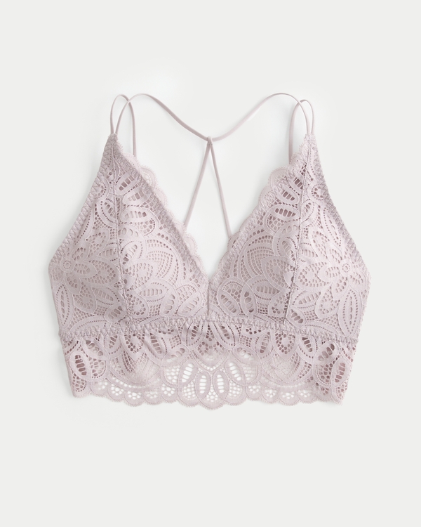 Crochet-Style Strappy Back Bralette, Pearl Grey