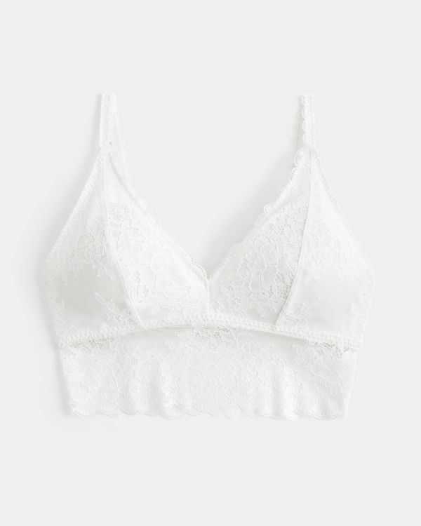 Lace Longline Triangle Bralette, White