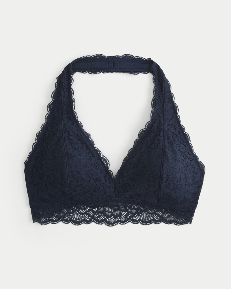 Women s Lace Halter Bralette in Navy Blue Size XL from Hollister