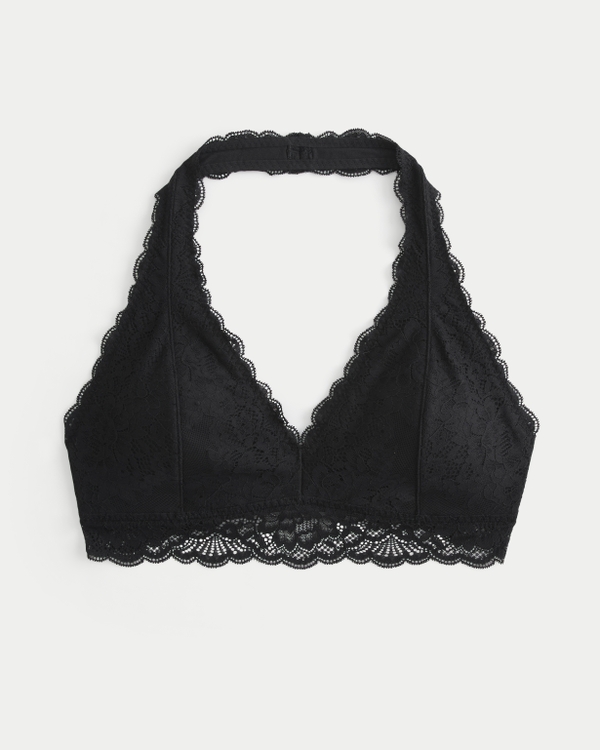 Lace Halter Bralette, Black