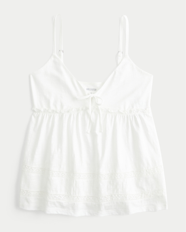 Tie Front Babydoll Top, Cloud White view 1