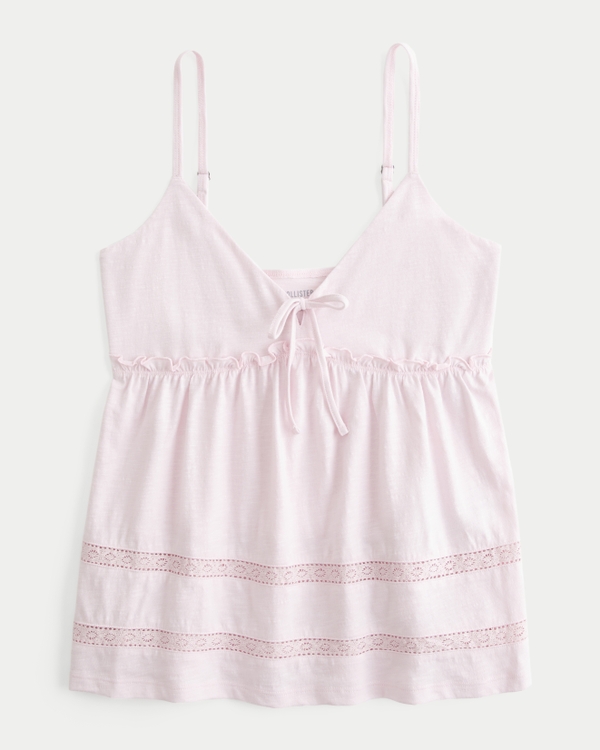 Tie Front Babydoll Top, Light Lilac view 1