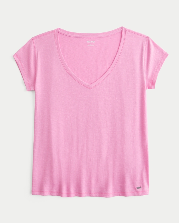 Easy V-Neck T-Shirt, Heather Raspberry view 1