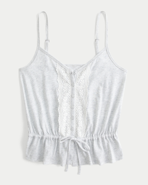 Lace Detail Peplum Top, Light Heather Grey view 1