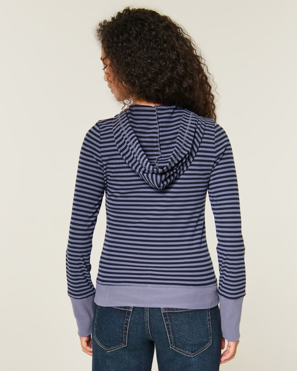 Cozy Rib Seamless Fabric Zip-Up Hoodie, Navy Stripe view 2