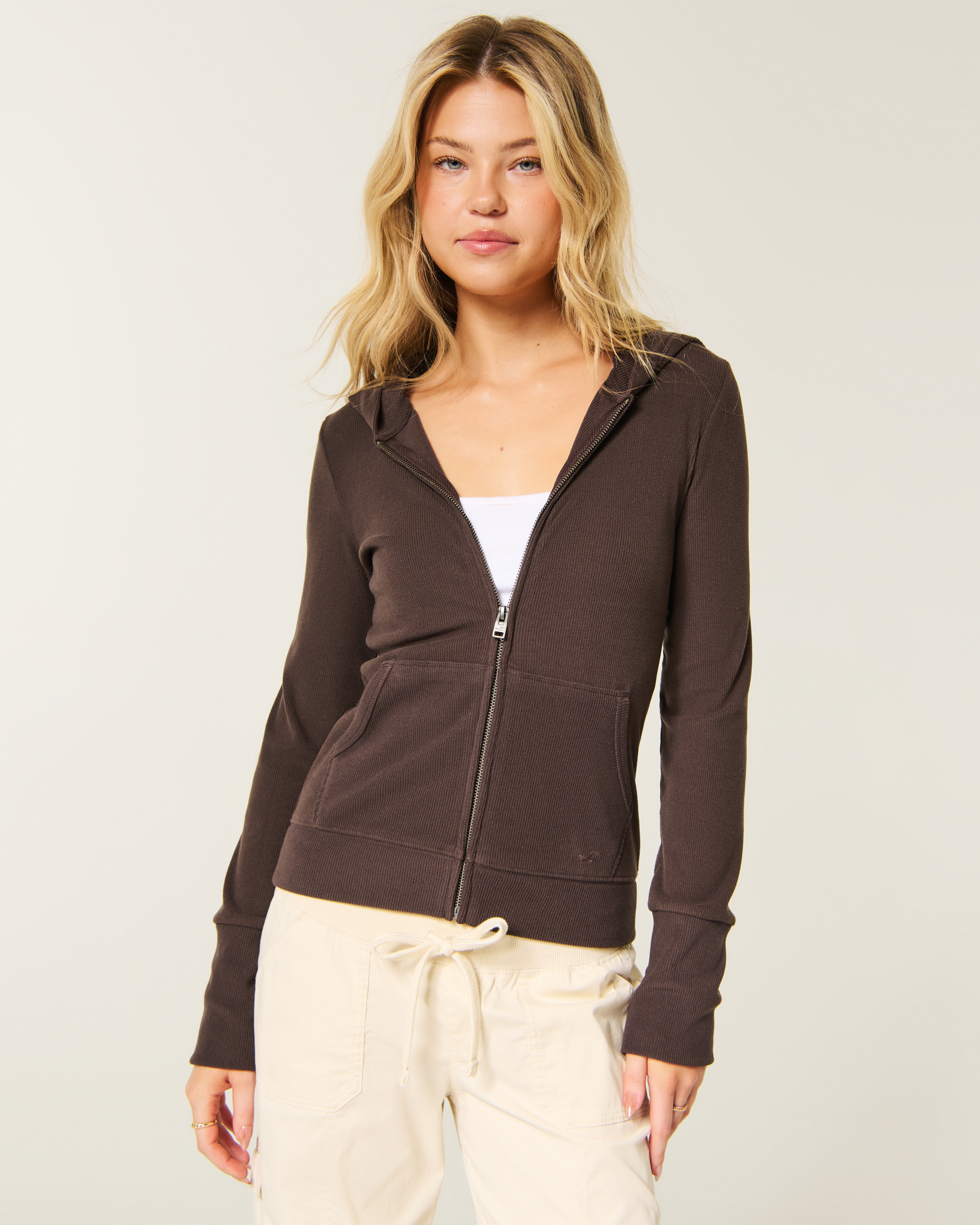 Cozy Rib Seamless Fabric Zip-Up Hoodie