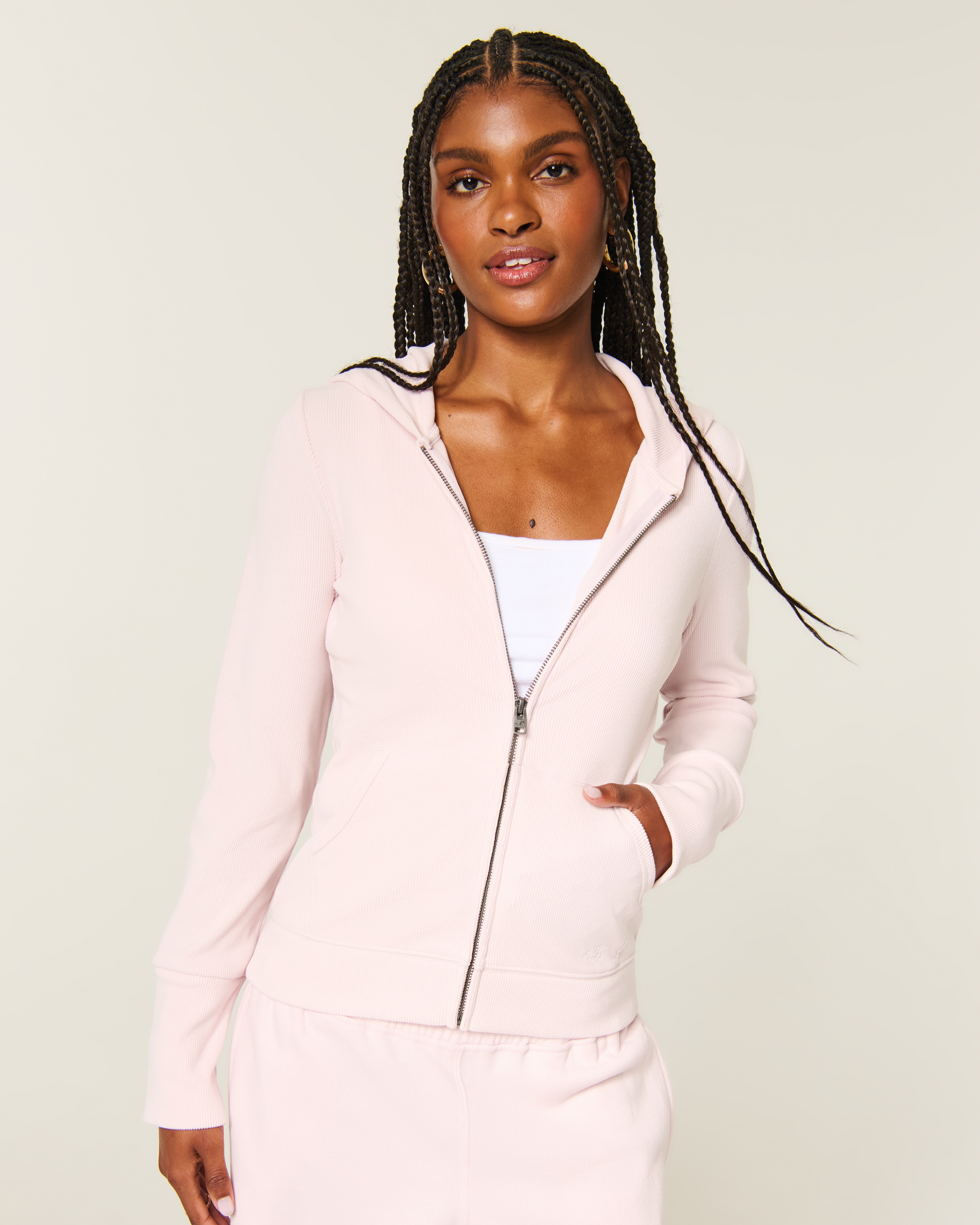 Cozy Rib Seamless Fabric Zip-Up Hoodie