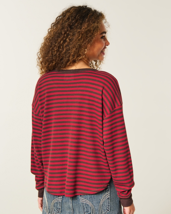 Easy Waffle Henley, Red Stripe view 2
