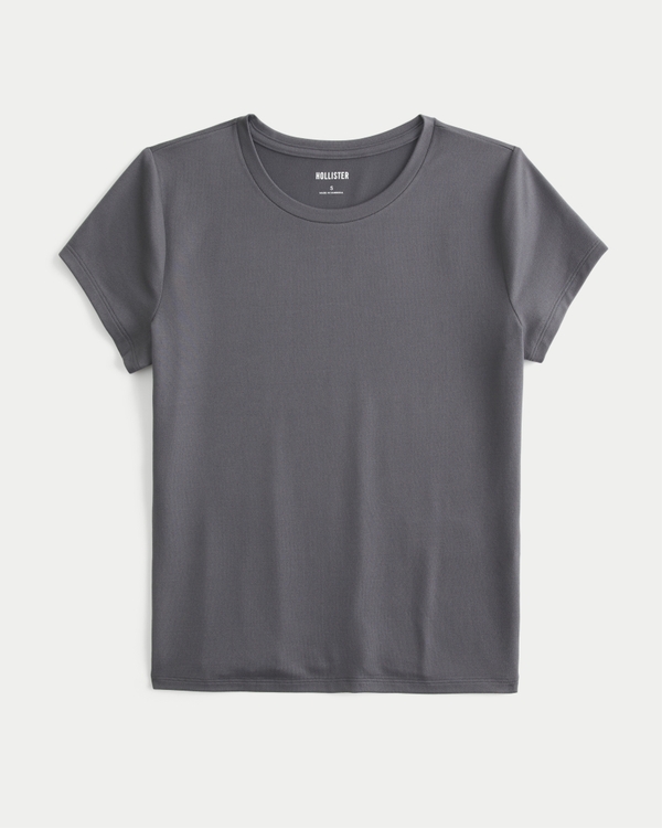 Seamless Fabric Crew Baby Tee, Dark Grey view 1