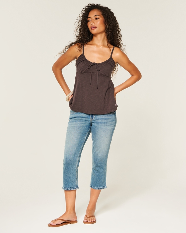 Tie Front Babydoll Tank, Brown view 2