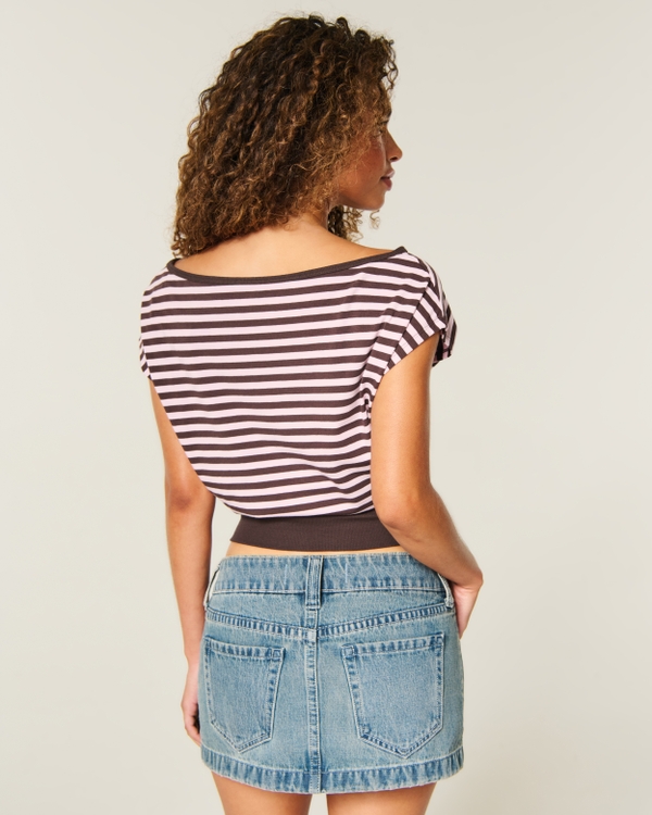 Banded Off-the-Shoulder Top, Light Pink Stripe view 2