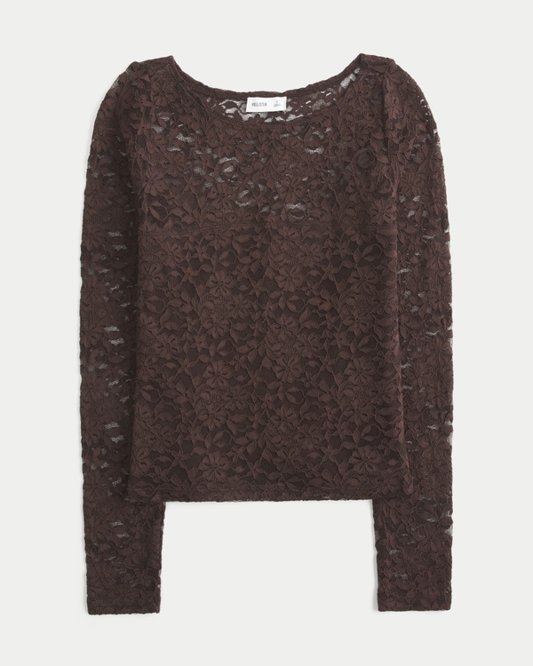 All-Over Lace Slash-Neck Top