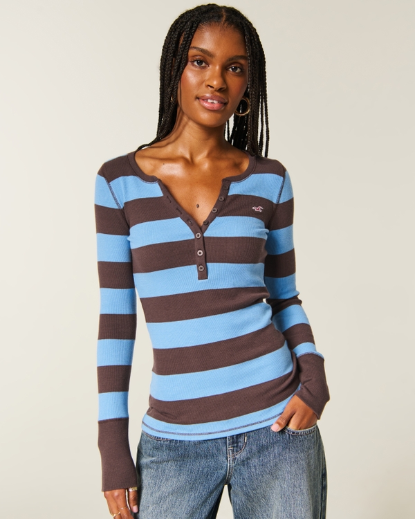 Icon Henley, Brown Blue Stripe view 1
