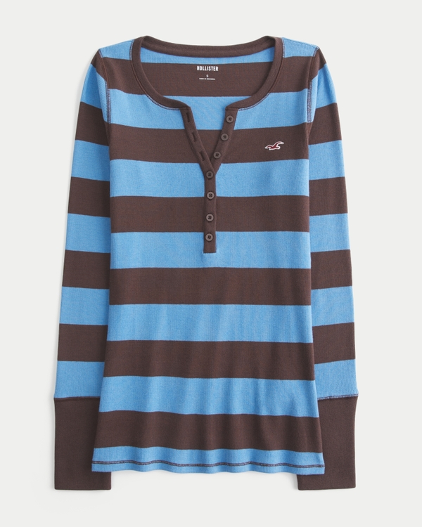 Icon Henley, Brown Blue Stripe view 1