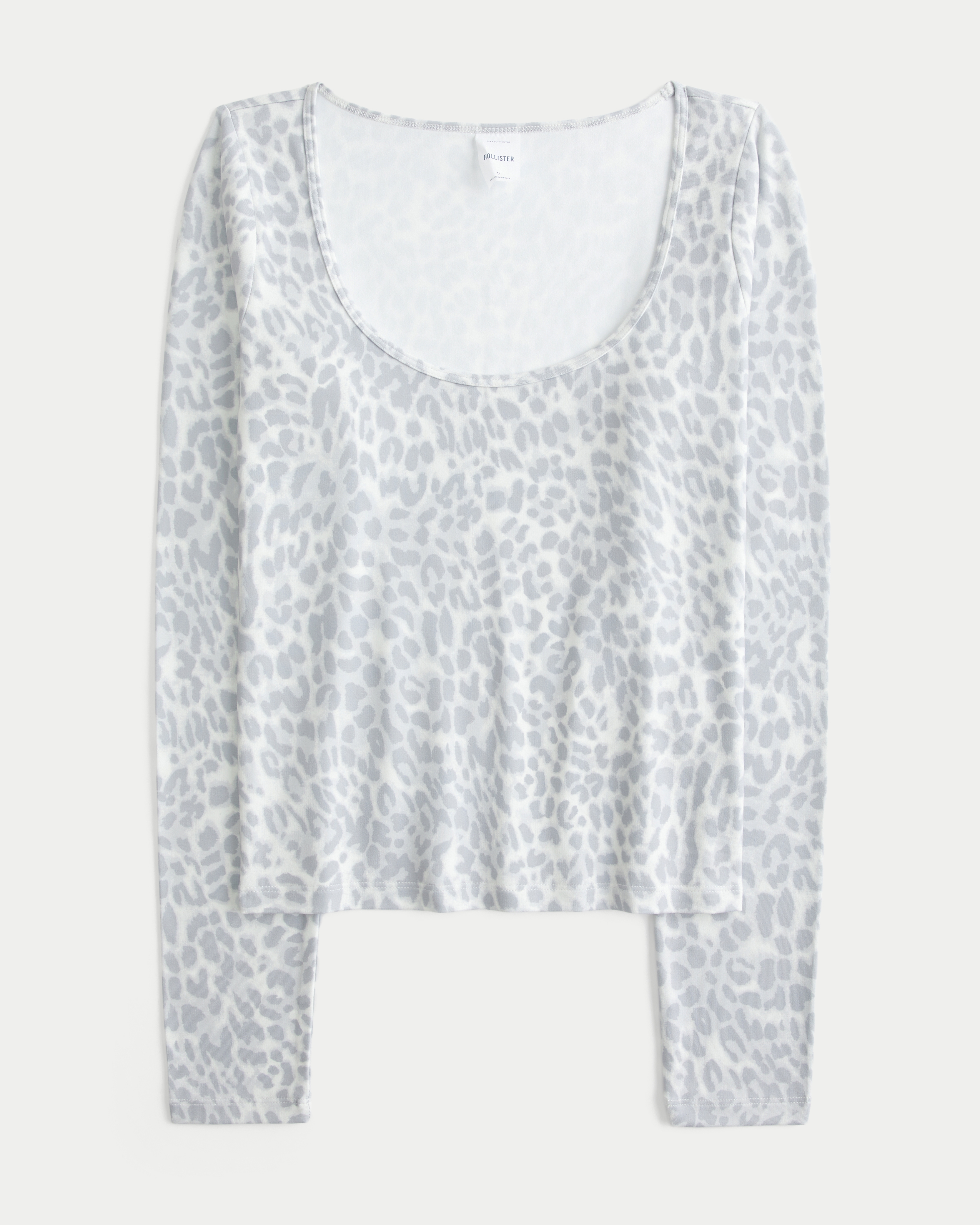 Long-Sleeve Seamless Fabric Leopard Scoop T-Shirt