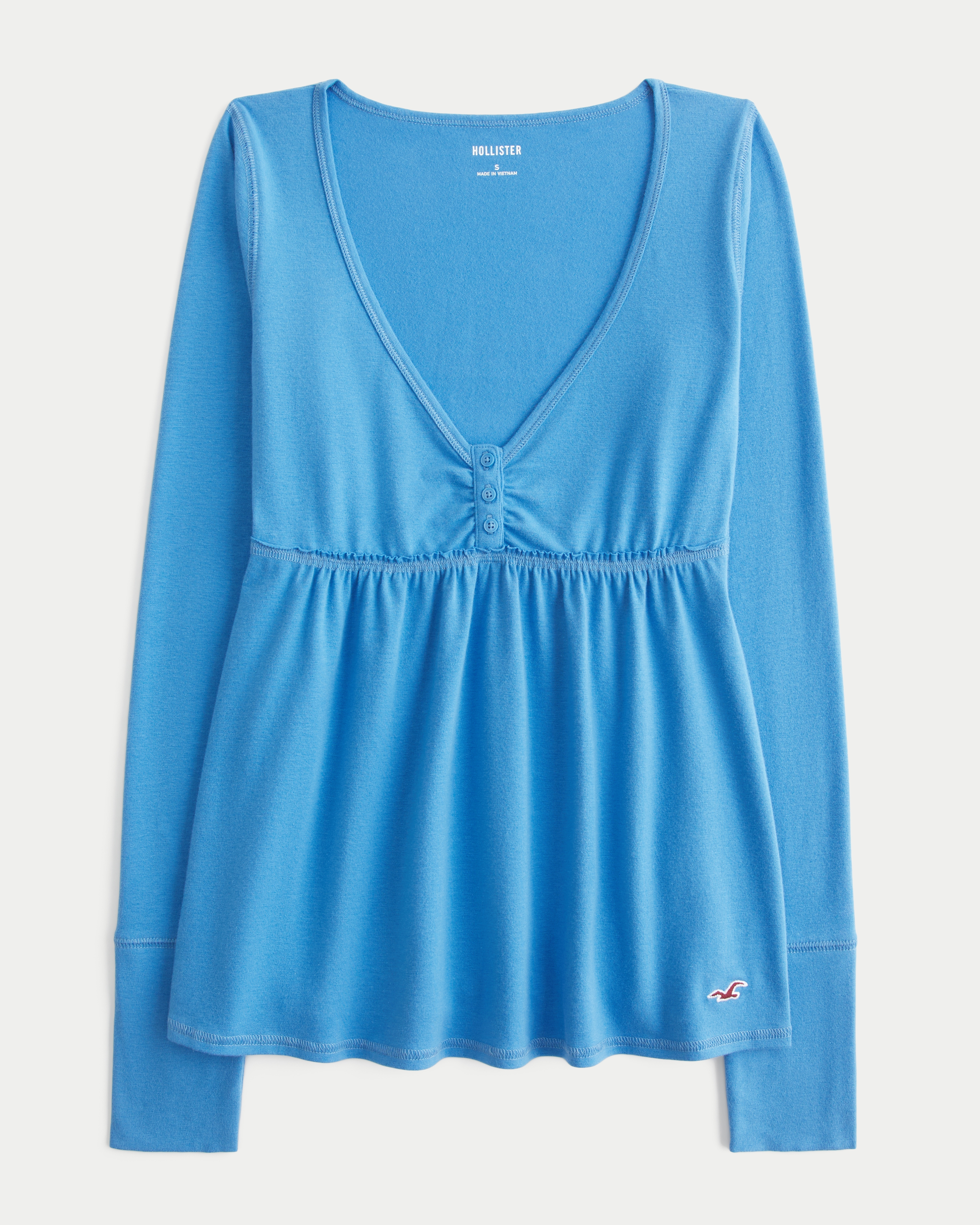 Long-Sleeve Henley Babydoll Top