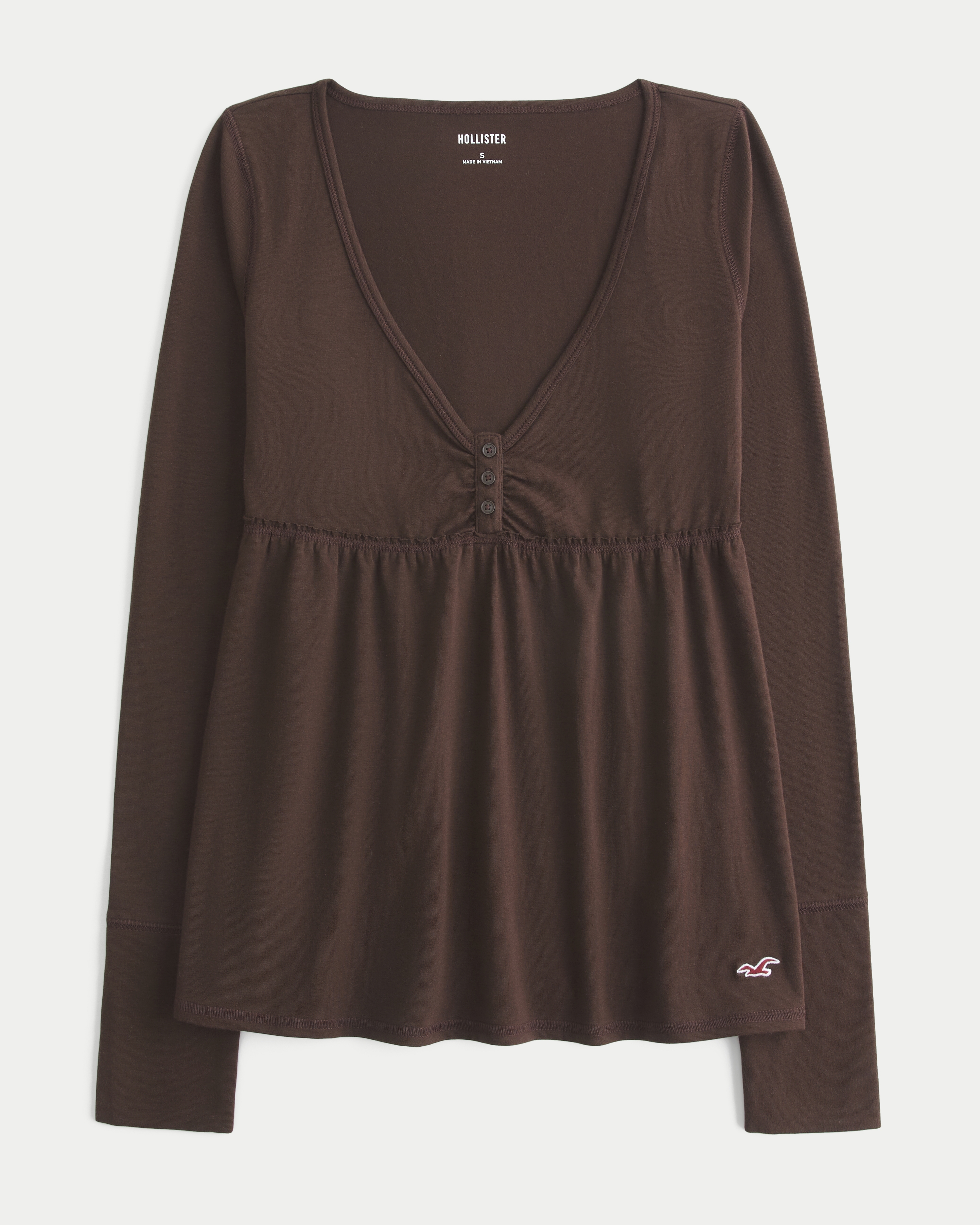 Long-Sleeve Henley Babydoll Top
