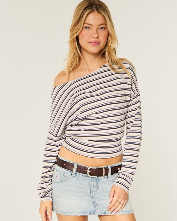 Long-Sleeve Off-the-Shoulder Banded Knit Top