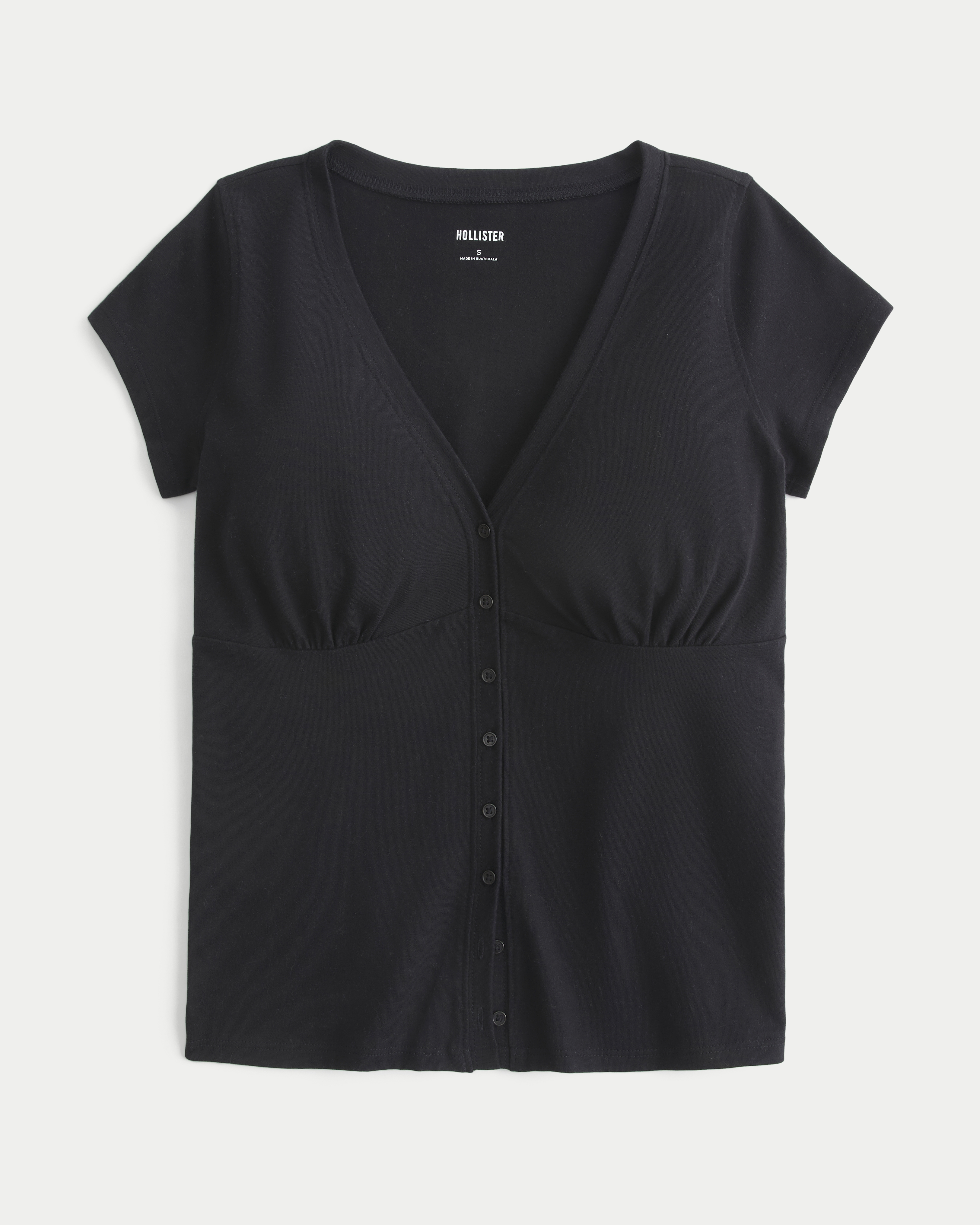 Short-Sleeve V-Neck Button-Through Top