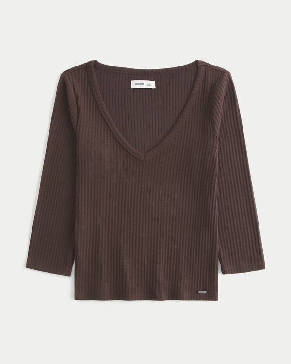 Women's Textural Three-Quarter Sleeve V-Neck Top | Women's New