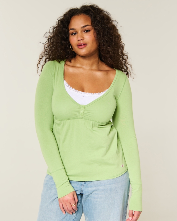 Long-Sleeve Henley Babydoll Top