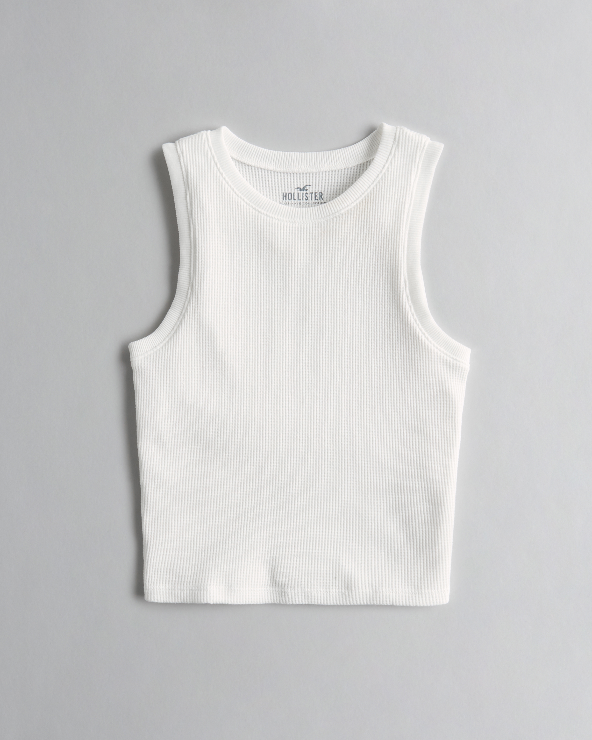 Women's High-Neck Waffle Tank in White Textured Size XXL from Hollister hollister tank top