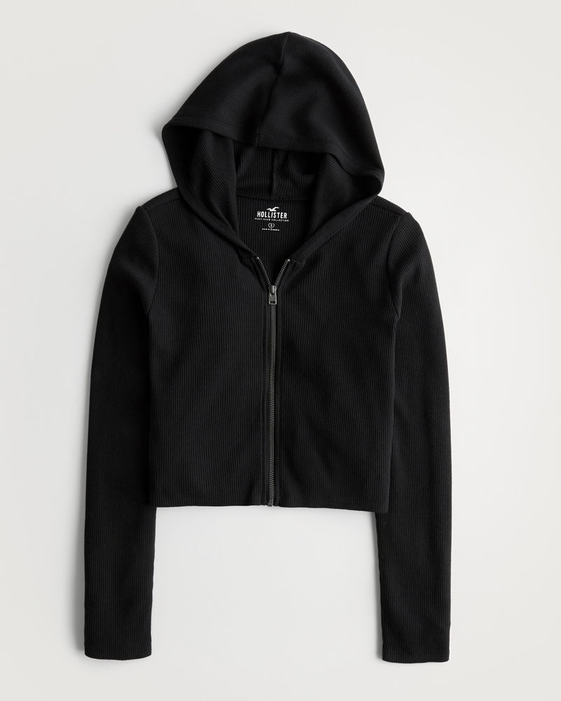 zip up waffle hoodie