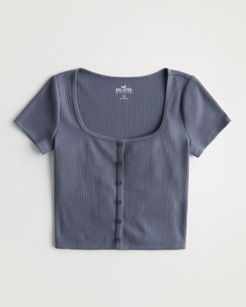 Women s Waffle Button Down Tee Women s New Arrivals