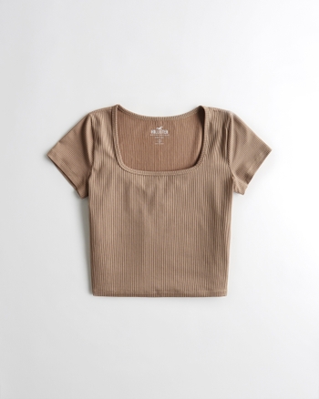 Women's Seamless Rib Fabric SquareNeck Baby Tee Women's Clearance
