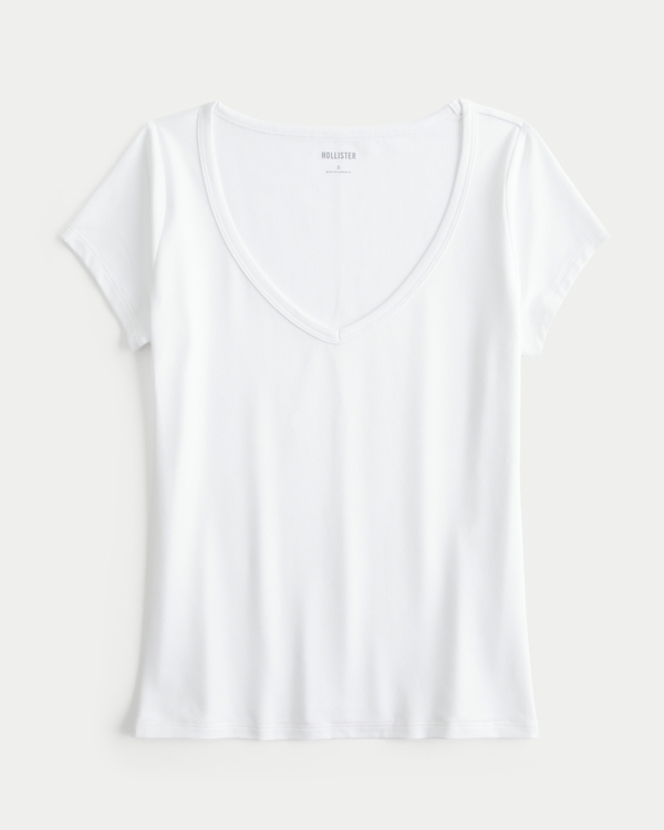 Smooth Seamless Fabric V-Neck T-Shirt, White view 1