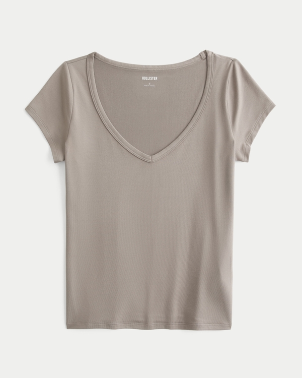 Smooth Seamless Fabric V-Neck T-Shirt, Grey view 1
