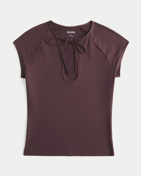 Smooth Seamless Fabric Keyhole Top, Brown view 1
