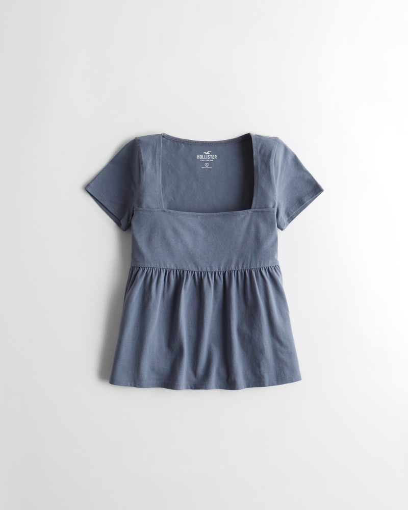 Must-Have Easy Peplum Square Neck Babydoll Top on Sale At Hollister Co.