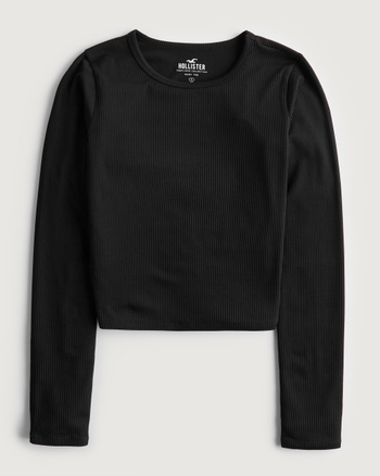 Women's Seamless Rib Fabric SquareNeck Baby Tee Women's Tops