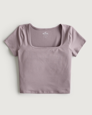 Women's Seamless Fabric Square-Neck Baby Tee, Women's Clearance