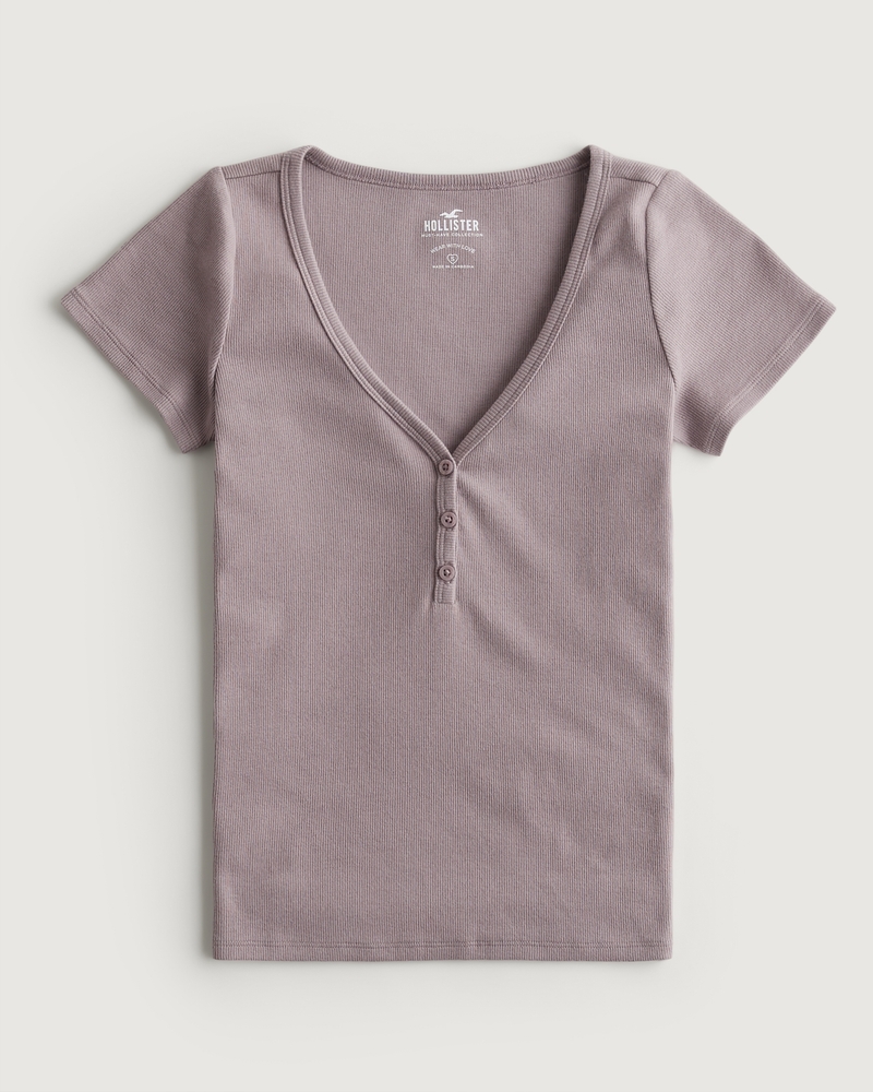 Women's Short-Sleeve V-Neck Henley, Women's Tops