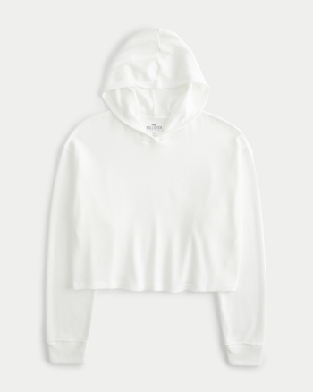Hollister white cropped 2025 hoodie