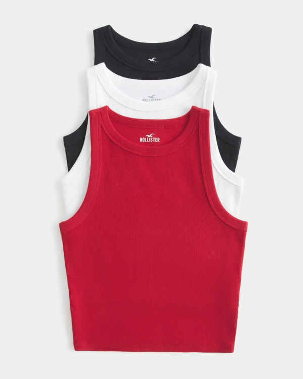 Ribbed High-Neck Tank 3-Pack