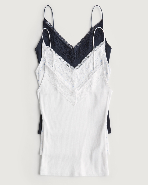 Ribbed Lace Trim Tank Top