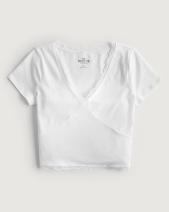 COLLUSION sheer baby tee with lace trim in ivory