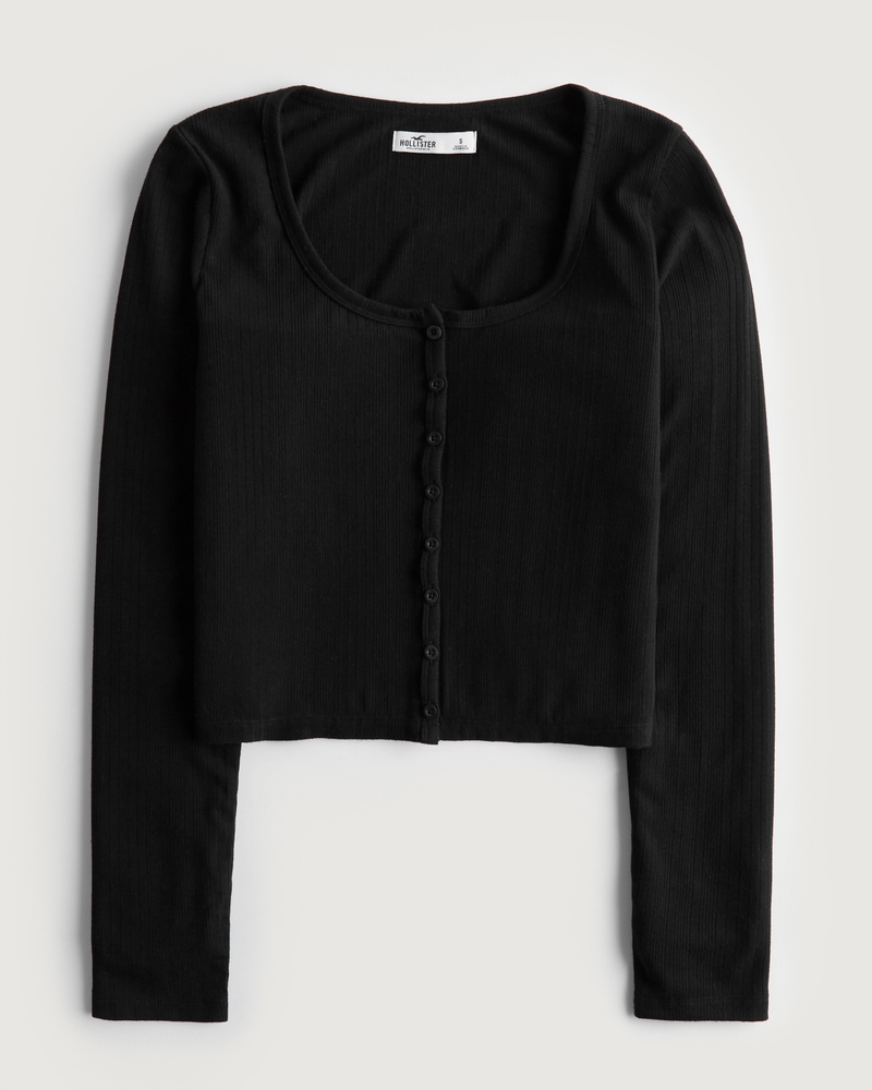 Haut Nude Côtelé H&M - Manches Longues Boutonnées - Taille XS - Occasion Très Bon État
