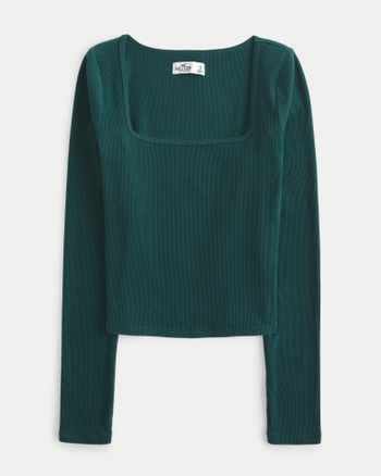 Women's Ribbed Seamless Fabric SquareNeck Top Women's Tops