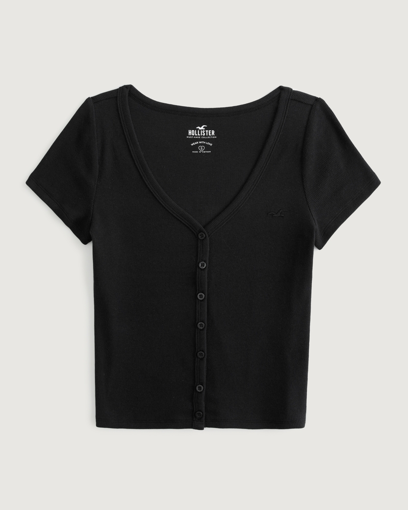 Hollister button clearance front crop top