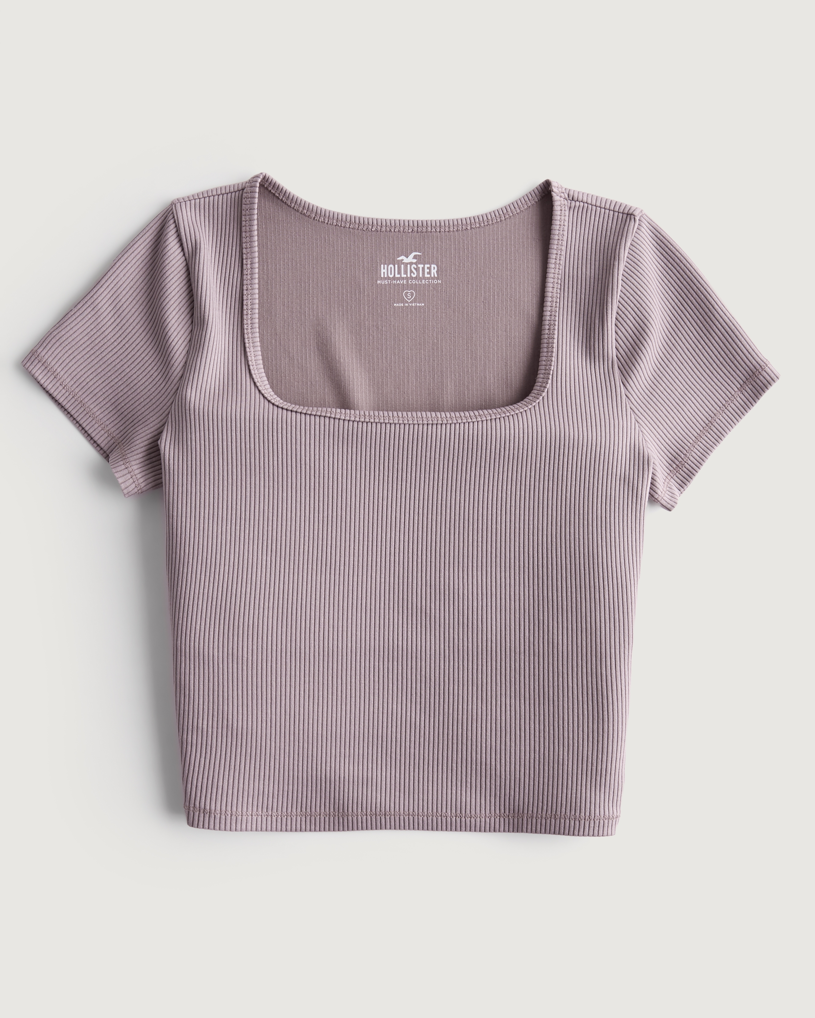 Women s Seamless Ribbed Fabric Square Neck Baby Tee Women s