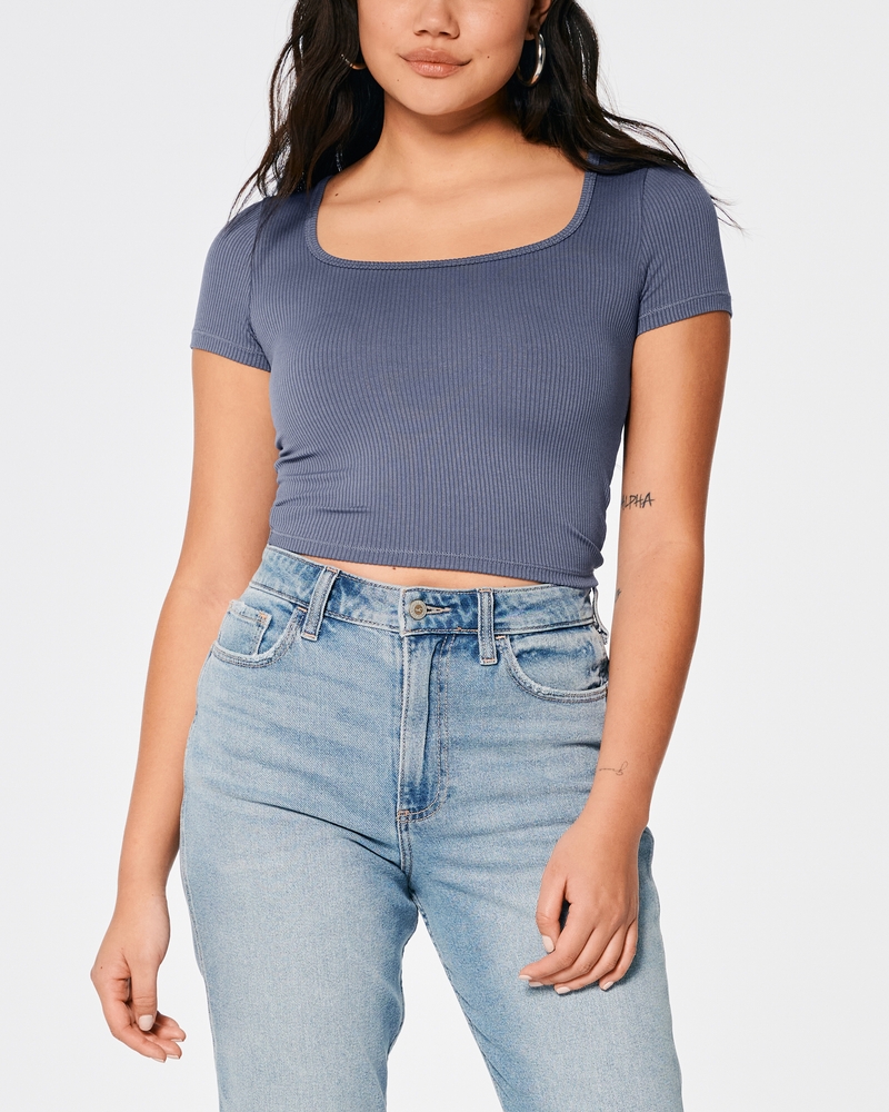 Express Women's Ribbed Square Neck Crop Top