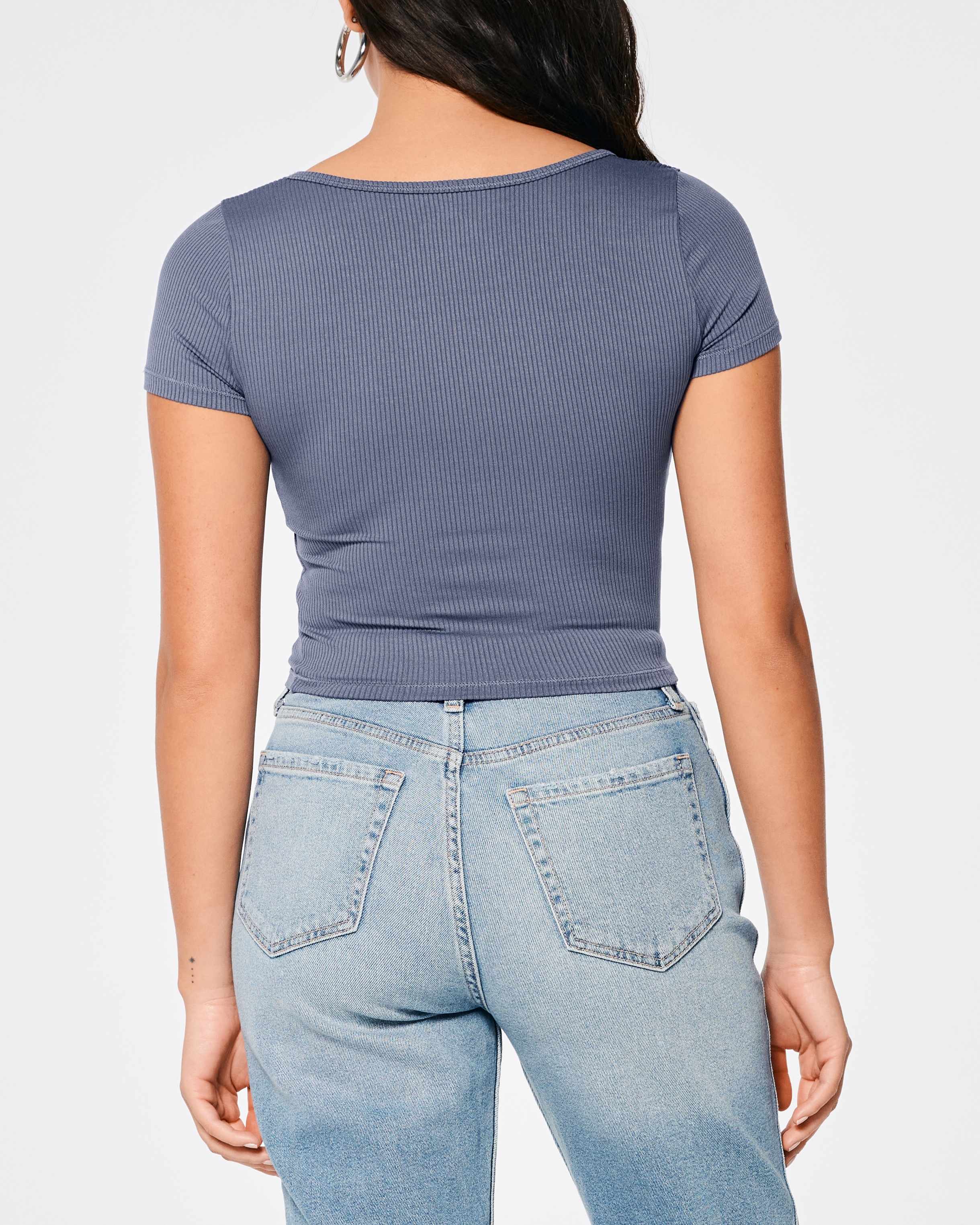 Hollister Seamless Ribbed Fabric Square-Neck Baby Tee