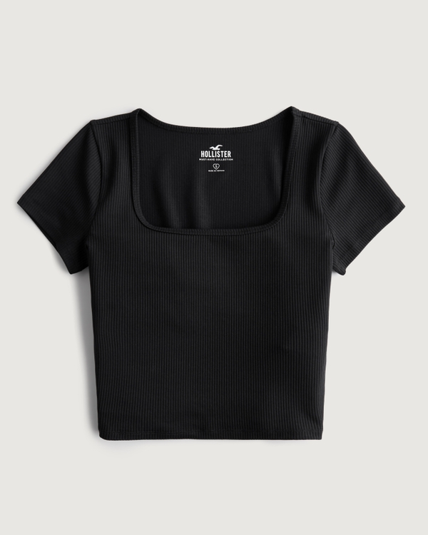 Women's Seamless Ribbed Fabric Square-Neck Baby Tee | Women's Clearance | HollisterCo.com