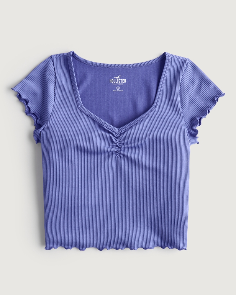 Women's Seamless Ribbed Fabric Pinch-Front Baby Tee, Women's Clearance