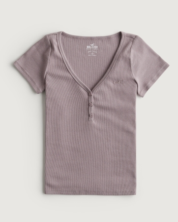 Women s Ribbed V Neck Logo Icon Henley Women s Tops